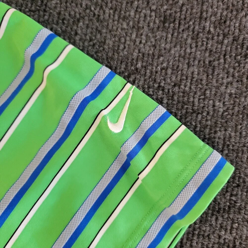 Nike Golf Dri-Fit Large Short Sleeve Polo Shirt Men's Green With Blue Stripes